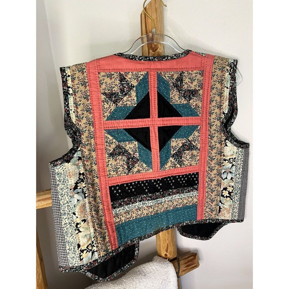 Vintage Quilt Reversible Vest With Cap Sleeve One Of A Kind Size S - Picture 10 of 16